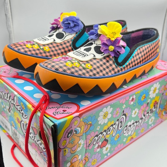 Irregular Choice Skulduggery Loafers Gingham Skull Floral Platform Sneakers 9.5 - Picture 3 of 14